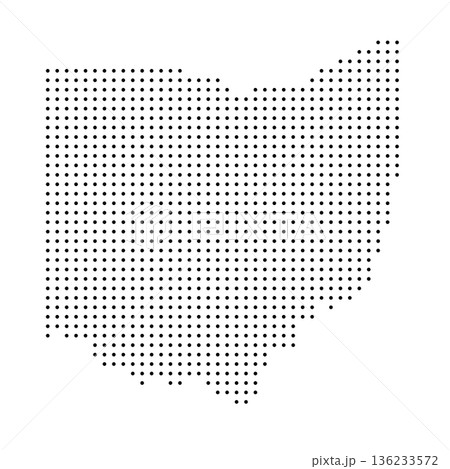 Ohio, state of United States, USA. Black dot silhouette map for infographic, graphs, business reports or technology design. Vector illustration on white background 136233572