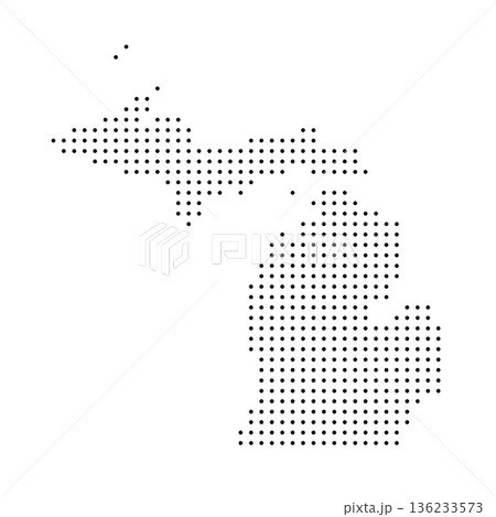 Michigan, state of United States, USA. Black dot silhouette map for infographic, graphs, business reports or technology design. Vector illustration on white background 136233573