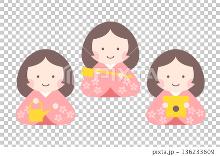 Vector illustration of three cute ladies-in-waiting for Hinamatsuri Vector illustration of three cute ladies-in-waiting for Hinamatsuri 136233609