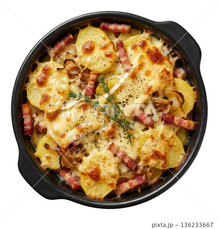 Potato cheese onion bacon baked skillet rustic potato cheese onion bacon baked skillet meal comfort food 136233667