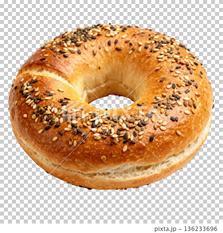 Delicious Everything Bagel Topped with Sesame and Poppy Seeds 136233696