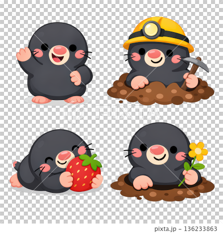 Cute mole character, cartoon mole, happy mole, mining mole, playful mole family 136233863
