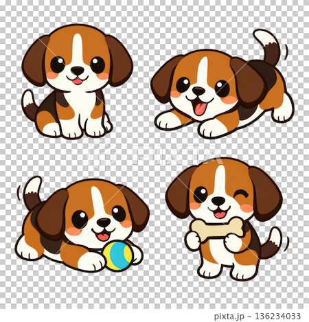 Cute beagle cartoon puppy playful beagle character set collection joyful pose 136234033