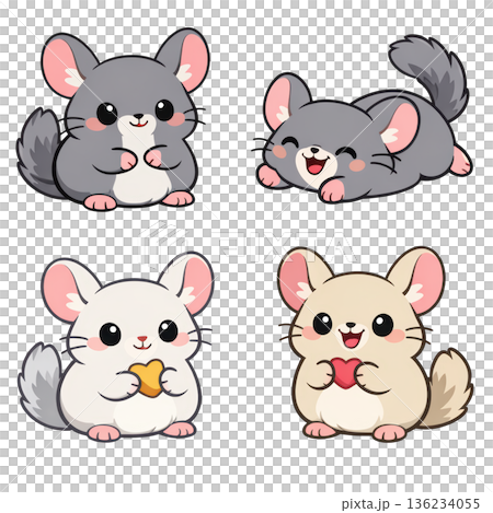 Cute cartoon chinchilla fluffy chinchilla kawaii animal adorable pet character with heart 136234055