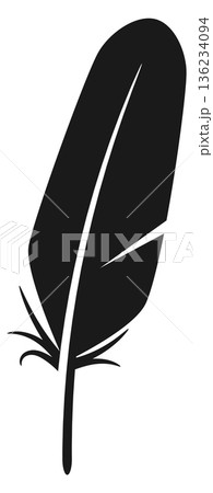 Feather black icon. Fluffy plumage simple element Feather black icon. Fluffy plumage simple element 136234094
