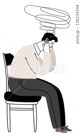 Headache and mental problems. Psychological disorder. Man stressed and anxious 136234104