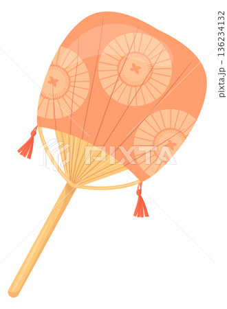 Hand fan in japanese ancient paper style. Marugame cartoon icon Hand fan in japanese ancient paper style. Marugame cartoon icon 136234132