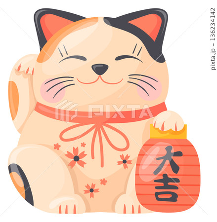 Money charm cat cartoon icon. Lucky toy Money charm cat cartoon icon. Lucky toy 136234142