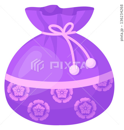 Wealth asian symbol. Fabric purple cartoon bag 136234268