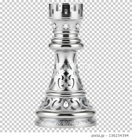Elegant platinum rook chess piece with diamond detail. luxury silver object for game of power and strategy Elegant platinum rook chess piece with diamond detail. luxury silver object for game of power and strategy 136234394