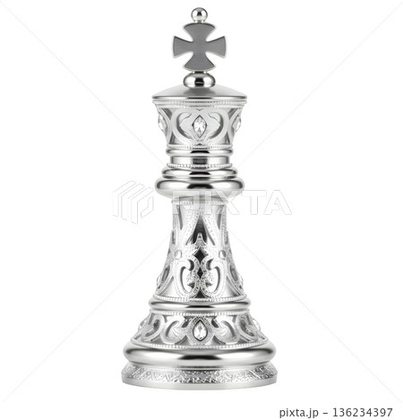 Elegant platinum king chess piece with diamond detail. powerful, ornate silver symbol of luxury and strategy 136234397