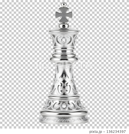 Elegant platinum king chess piece with diamond detail. powerful, ornate silver symbol of luxury and strategy 136234397