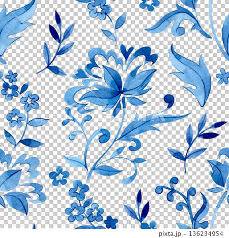 Seamless pattern of floral ornaments in folk...のイラスト素材 [136234954] - PIXTA