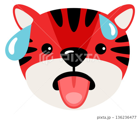Red tiger head with sweat drops. Fever emoji Red tiger head with sweat drops. Fever emoji 136236477
