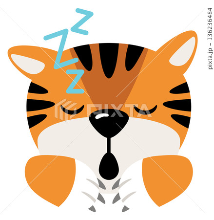 Sleeping tiger icon. Comic animal face emoji 136236484