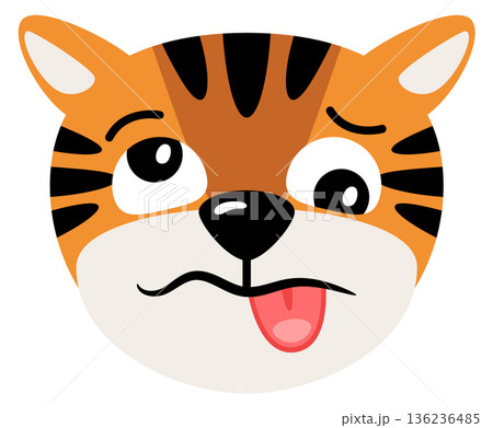 Woozy tiger face cartoon emoji. Funny expression head 136236485