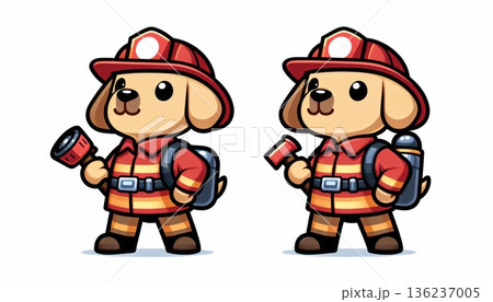 Two Cute Pixel Art Dogs Dressed as Firefighters 136237005