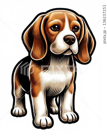 Adorable Beagle Puppy Portrait Illustration 136237251
