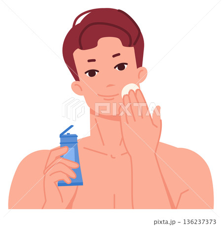 Face moisturizing concept. Man clean face with gel Face moisturizing concept. Man clean face with gel 136237373