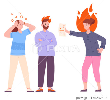 Angry woman yell. Work problem conflict concept 136237502