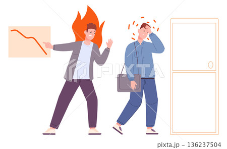 Angry manager shout on employee for negative business statistics 136237504