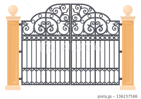 Victorian metal gate. Decorative lattice ornament forgery Victorian metal gate. Decorative lattice ornament forgery 136237586
