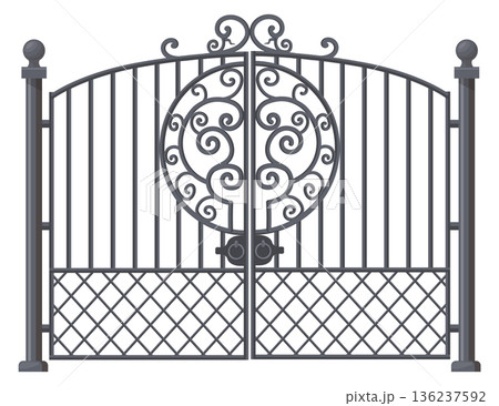 Forged gate. Ornate decorative metal entrance icon 136237592