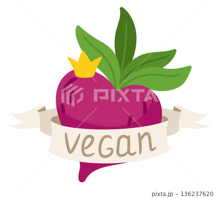 Vegan hand drawn icon. Beetroot color label 136237620