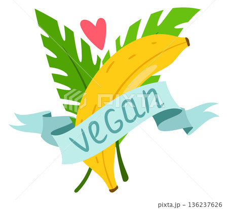 Fruit label with vegan ribbon. Vegetarian food icon 136237626