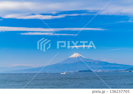 （静岡県）伊豆の海岸線から見る、海越しの富士山 136237705