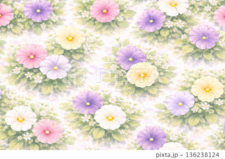 パンジーシリーズ：雨に濡れる情緒的なパンジー背景 136238124