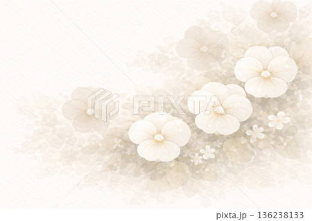 パンジーシリーズ：左右にパンジーを配した水彩フレーム 136238133