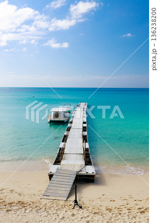 南国の島のエメラルドブルーの海へ伸びる桟橋 136238200