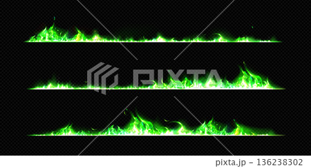 Burning edge set with green fire and smoke 136238302