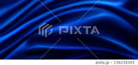 Blue silk fabric texture with smooth waves 136238303