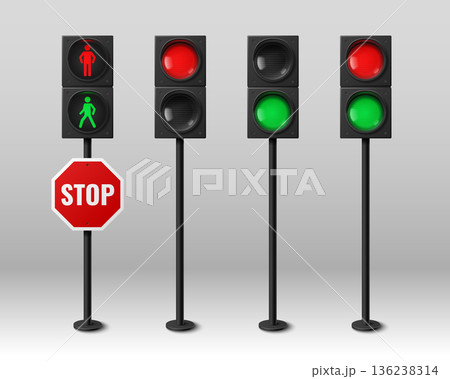 3D street traffic lights set isolated on background 136238314