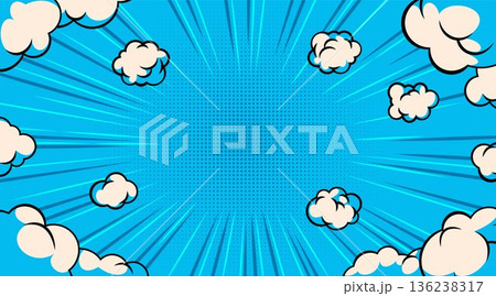 Comic book bursting sky background with clouds Comic book bursting sky background with clouds 136238317