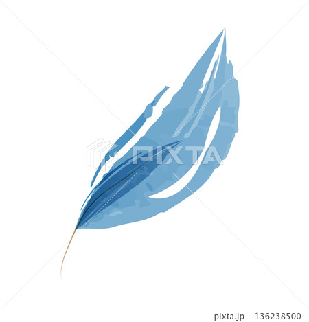 Delicate single blue watercolor leaf against a clean white background. Vibrant blue tones blend smoothly, creating a calming, artistic botanical design. 136238500