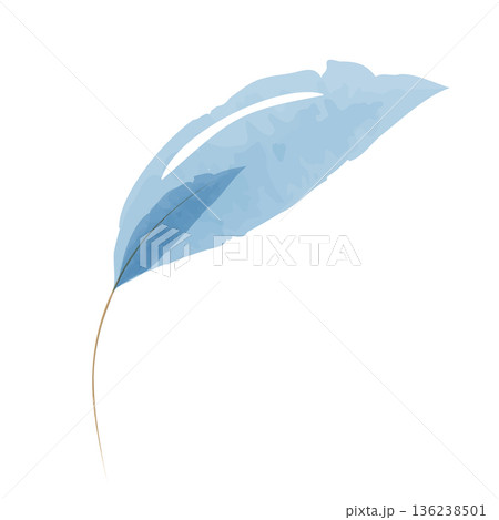 A solitary blue leaf created with flowing watercolor techniques. Light and dark blue shades blend smoothly, showing intricate detail. 136238501