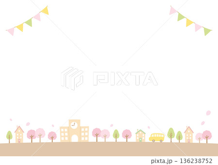 春の桜と学校の入学祝いカード 春の桜と学校の入学祝いカード 136238752