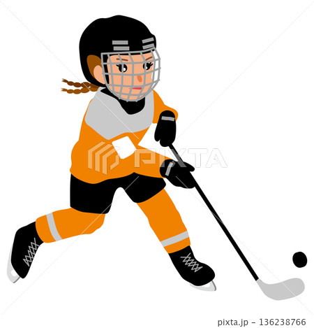 ウインタースポーツの試合に挑む女子のイラスト・アイスホッケー01 136238766