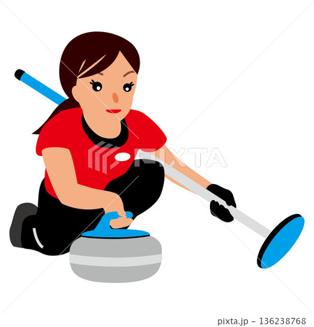 ウインタースポーツの試合に挑む女子のイラスト・カーリング01 136238768