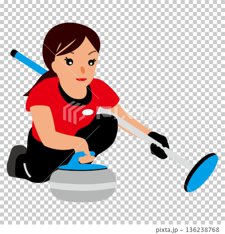 ウインタースポーツの試合に挑む女子のイラスト・カーリング01 136238768