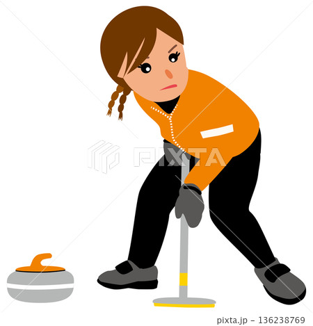 ウインタースポーツの試合に挑む女子のイラスト・カーリング02 ウインタースポーツの試合に挑む女子のイラスト・カーリング02 136238769