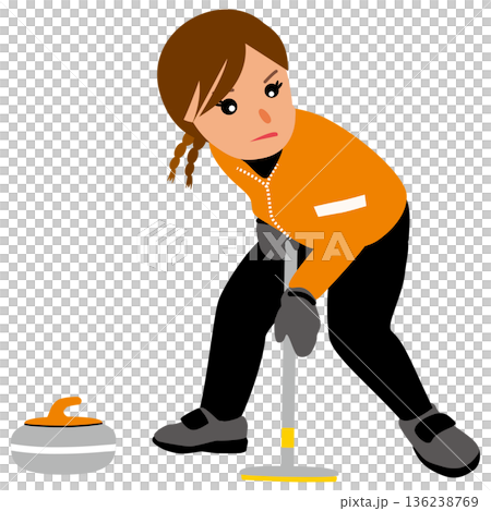 ウインタースポーツの試合に挑む女子のイラスト・カーリング02 ウインタースポーツの試合に挑む女子のイラスト・カーリング02 136238769