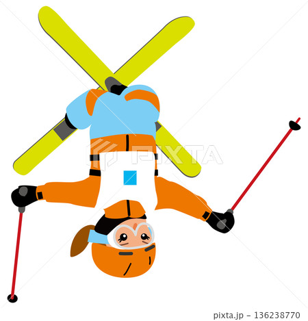 ウインタースポーツの試合に挑む女子のイラスト・スキーモーグル01 136238770