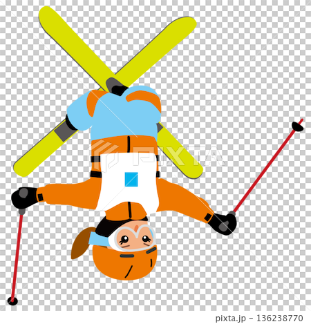 ウインタースポーツの試合に挑む女子のイラスト・スキーモーグル01 136238770