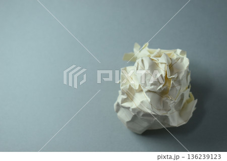 round lump paper on grey background, recycle used paper round lump paper on grey background, recycle used paper 136239123