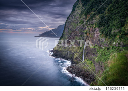 Veu da Noiva Viewpoint Panoramic Sunset with Waterfall and Ocean 136239333