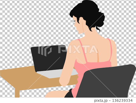 Illustration of a woman working a side job on a computer 136239334
